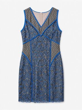 Nikibiki Blue Black Lace Overlay Cocktail Dress Size LRG Sleeveless Party Dress